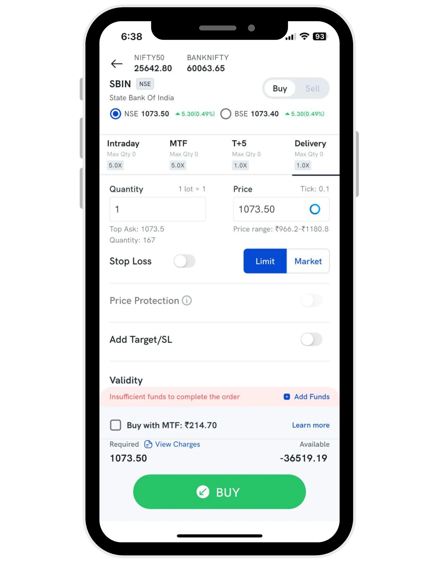 Rupeezy app’s Buy order placement window