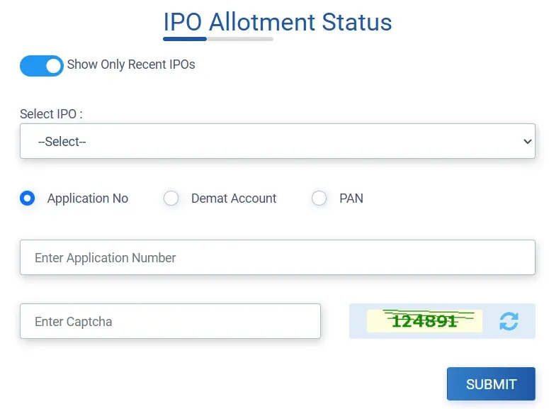 Screenshot of IPO Allotment Check Form on KFintech