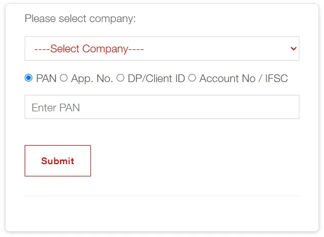 Screenshot of IPO Allotment Check Form on Link Intime
