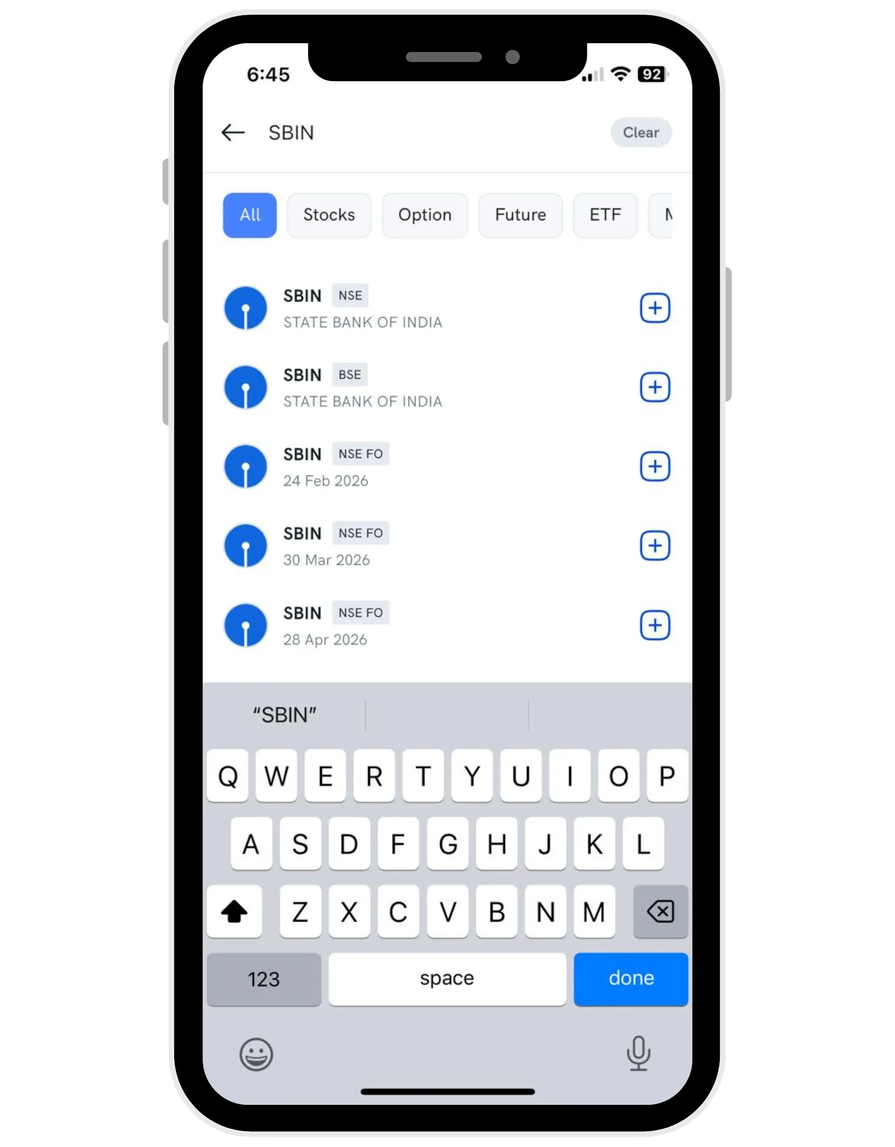 Screenshot of the Rupeezy app search screen