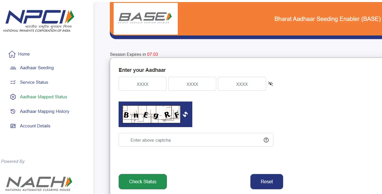 BASE Aadhar Mapped Status