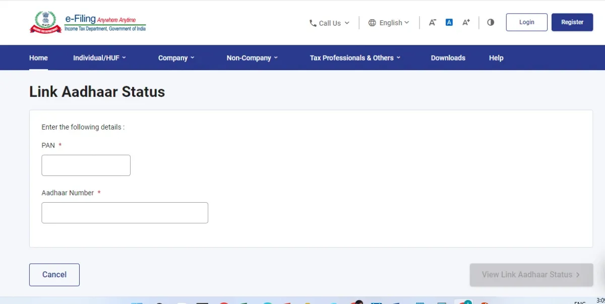 Screenshot of Link Aadhaar Status Page